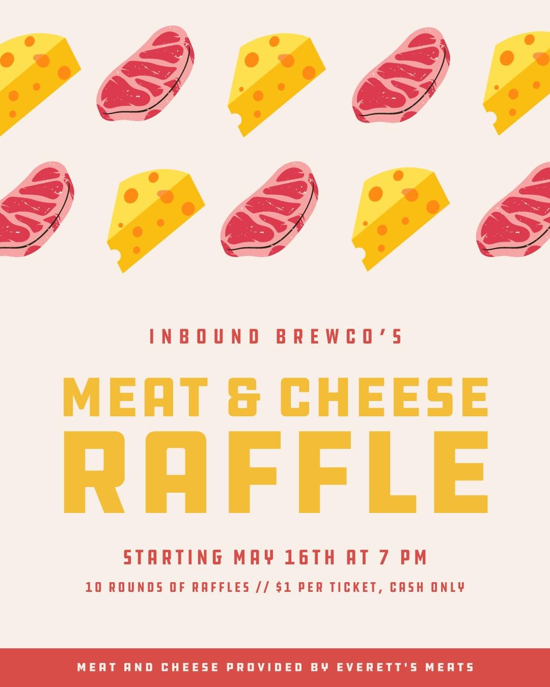 🎉🍖🧀 Get ready to indulge in a meat and cheese extravaganza at Inbound BrewCo! 🧀🍖🎉

🗓 Mark your calendars for May 16th, because we're kicking off our Meat &amp; Cheese Raffle night! From now on, it's a monthly affair every third Thursday!

🕖 S