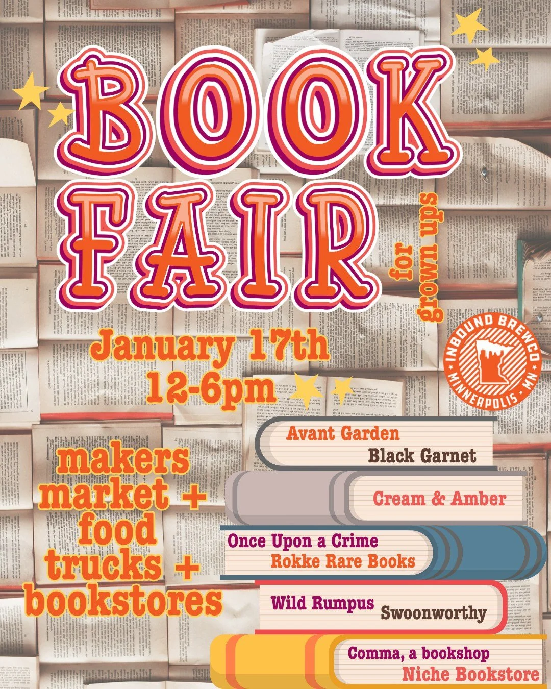 ✨ Join us for an epic Book Fair for Grown Ups! Visit with local bookstores and select your next literary adventures, find the perfect book related goodies from our makers market and indulge in delicious food trucks and specialty beverages for the day