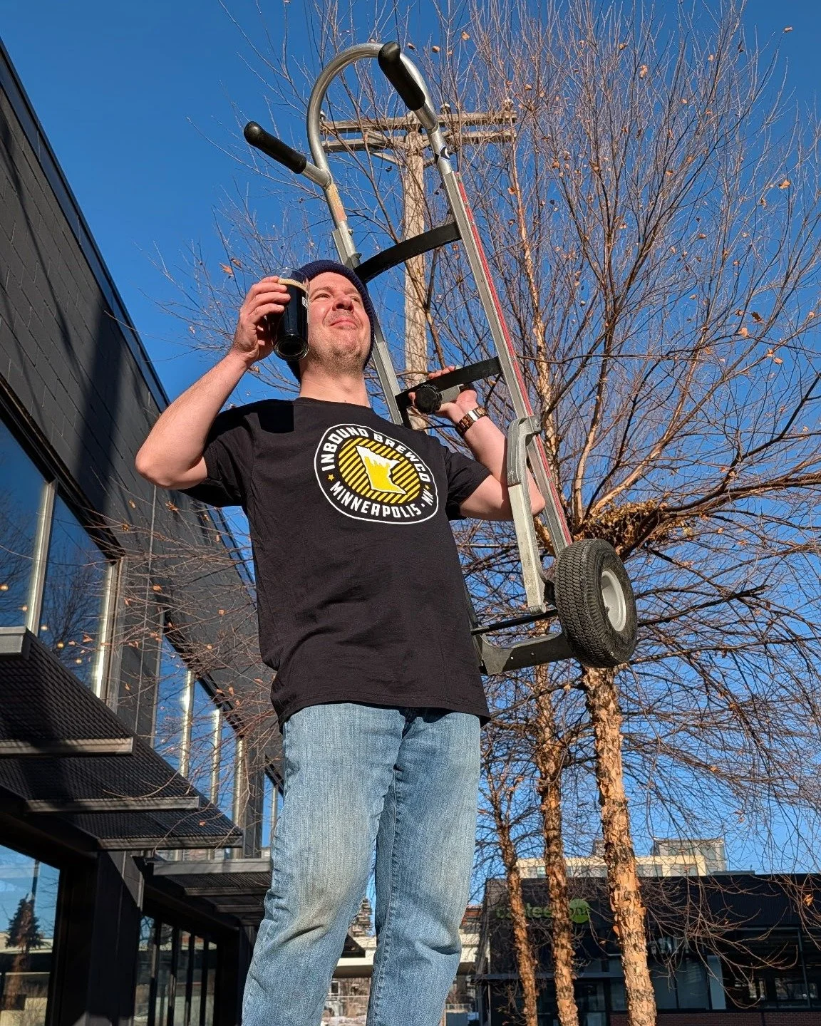 Super snazzy new tees just landed in the taproom, $15 and you too can feel like a cool delivery driver crushing a cold one after a long day in your new swag