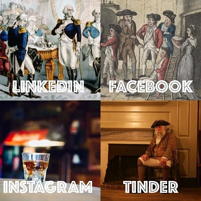 LinkedIn: George Washington&rsquo;s Farewell to his Officers at the Fraunces Tavern, NY

Facebook: British Anti-American political cartoon titled &ldquo;Attack on the Odds, Bobbs, and Syllabubs - An American Scene During the War&rdquo;

Instagram: Sh