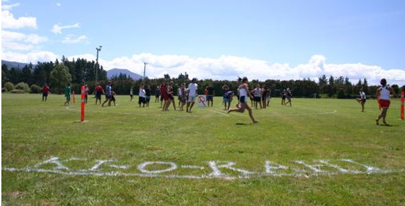 Use line marking spray paint to mark out the zones such as Te Roto, Te Wairua & Pawero