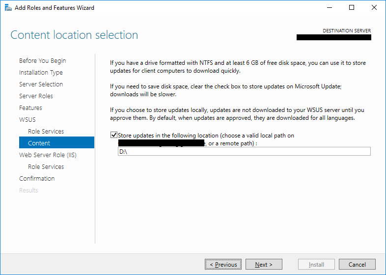 Abb. 2: Installation WSUS Rolle auf Quellserver – ContentDir