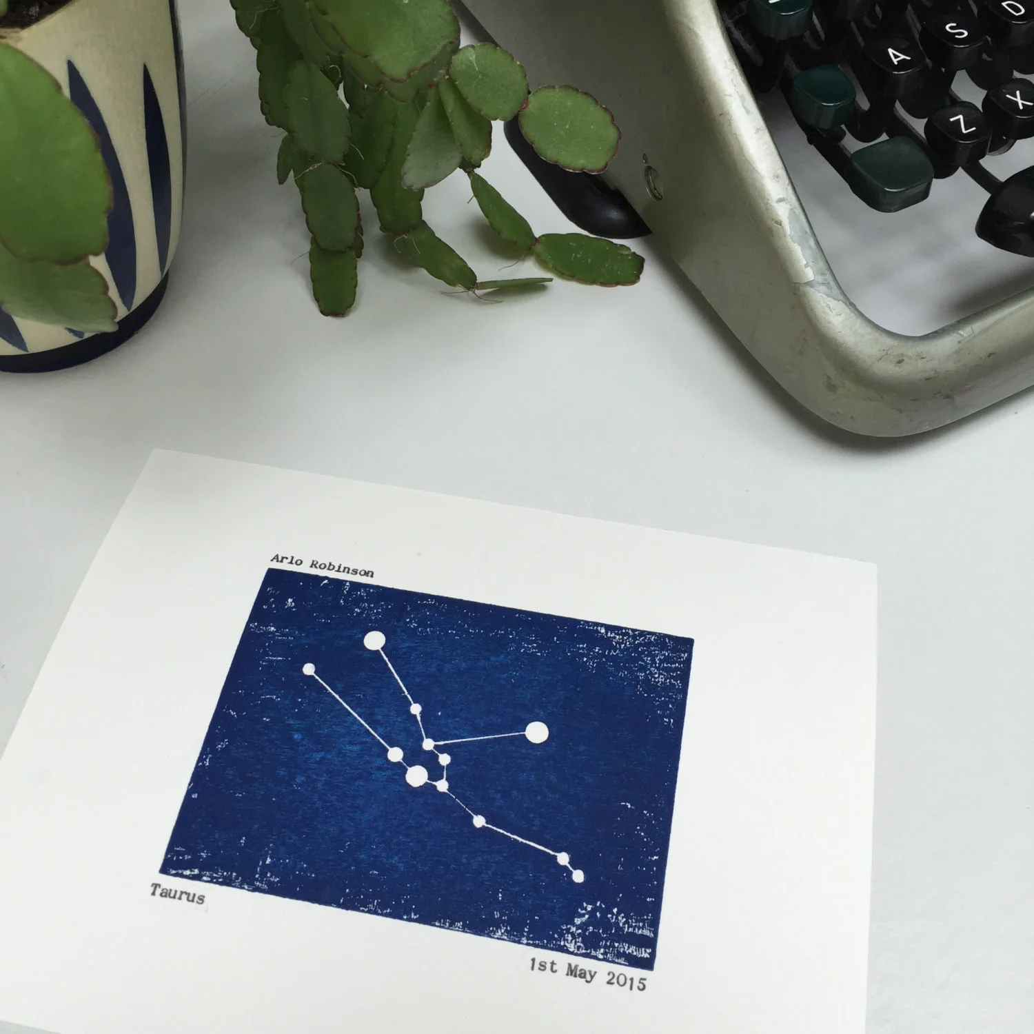 Taurus constellation woodblock print personalised unframed