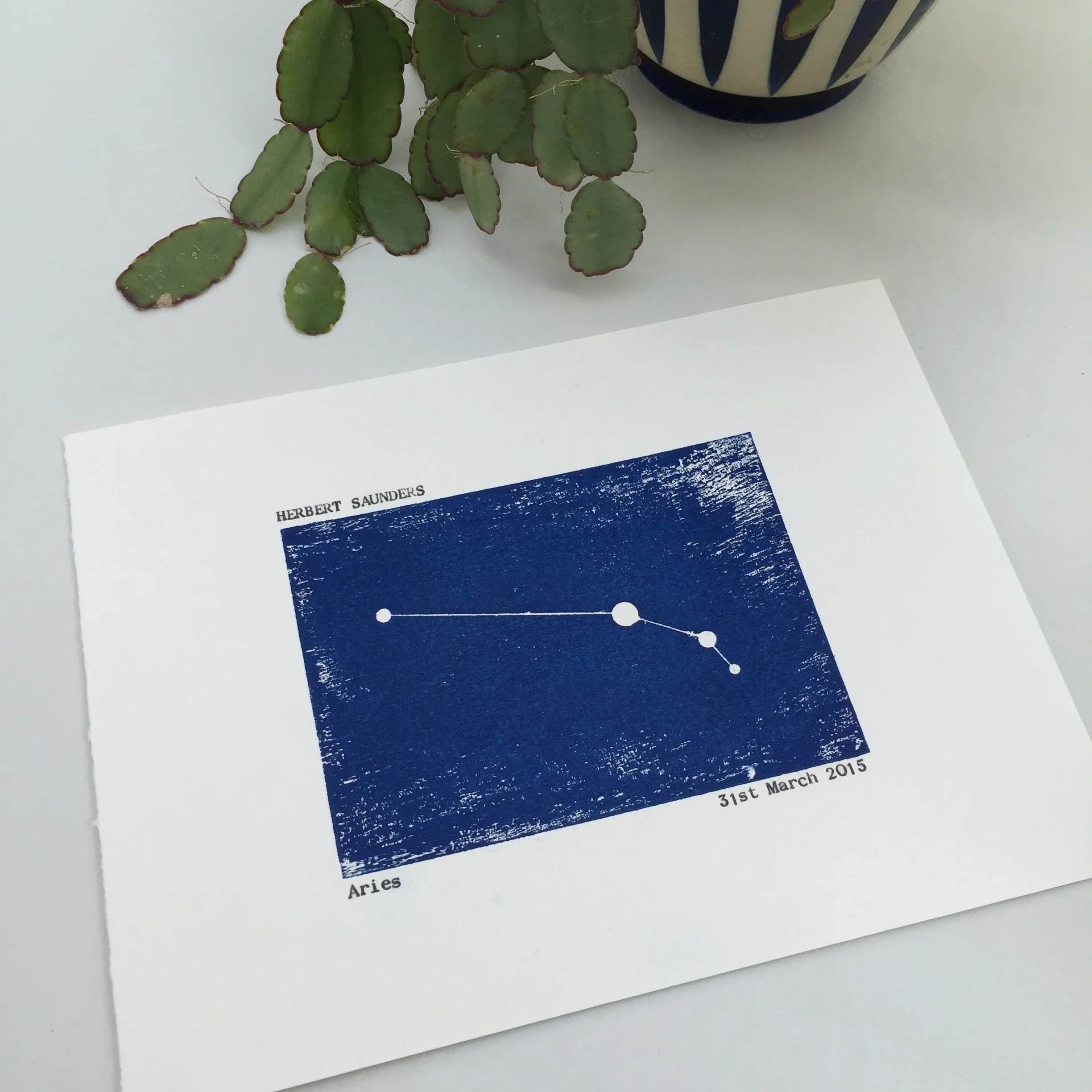Aries constellation woodblock print personalised unframed 
