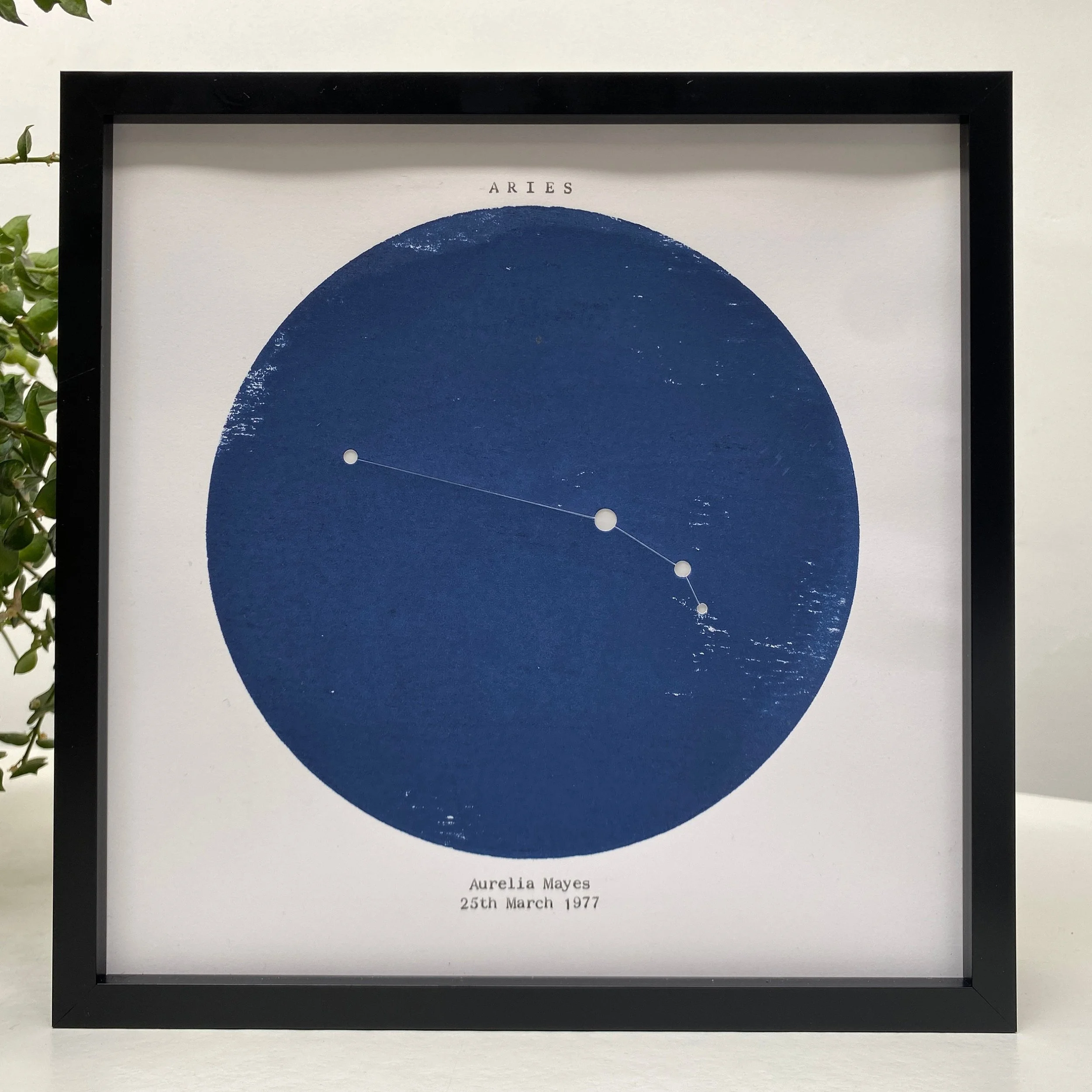 Aries constellation black frame light box unlit front view