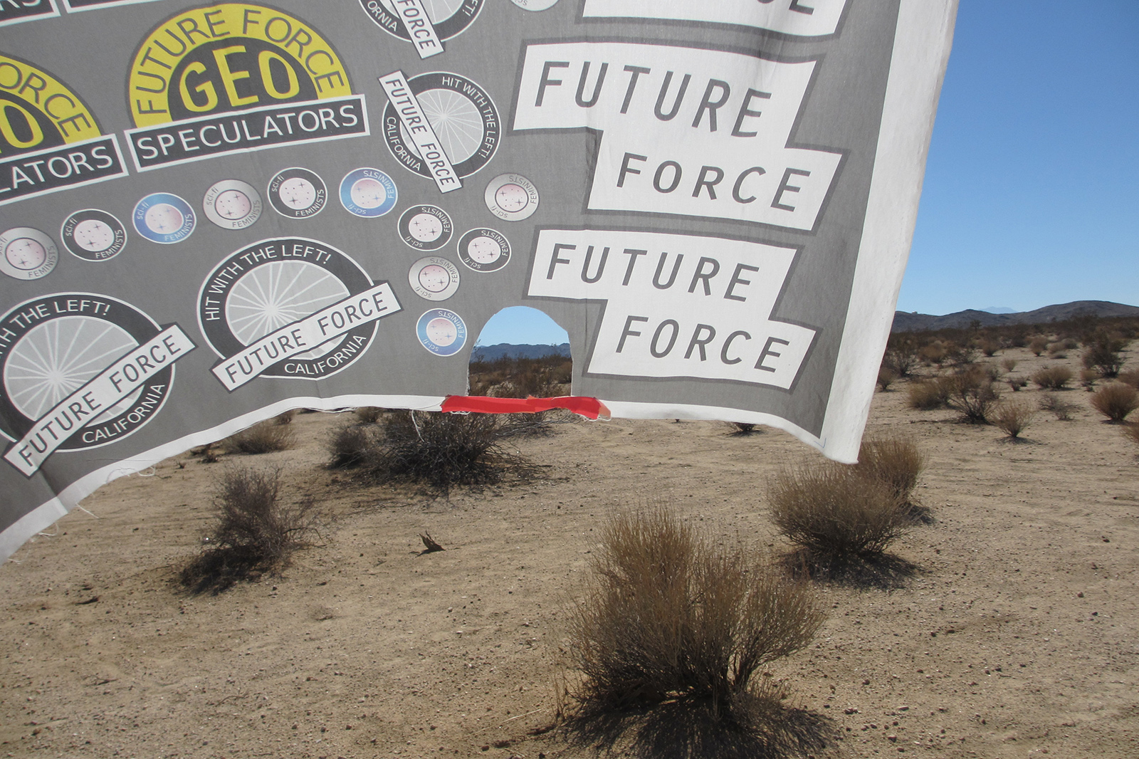  Future Force Geo Speculators (Carole Lung, Ellen Rothenberg, and Christine Tarkowski) CARPA Symposium at Joshua Tree, California, 2013, Flag 