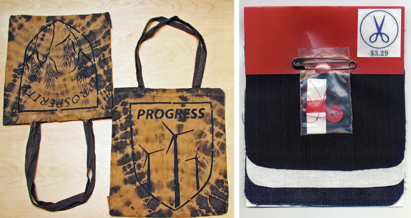  Public Address: Peace, Progress, Prosperity bags Marianne Fairbanks and Jane Palmer and Mend Kit Carole Frances Lung 2008     