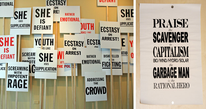  Public Address: installation view picket signs and Poster Christine Tarkowski 2008     