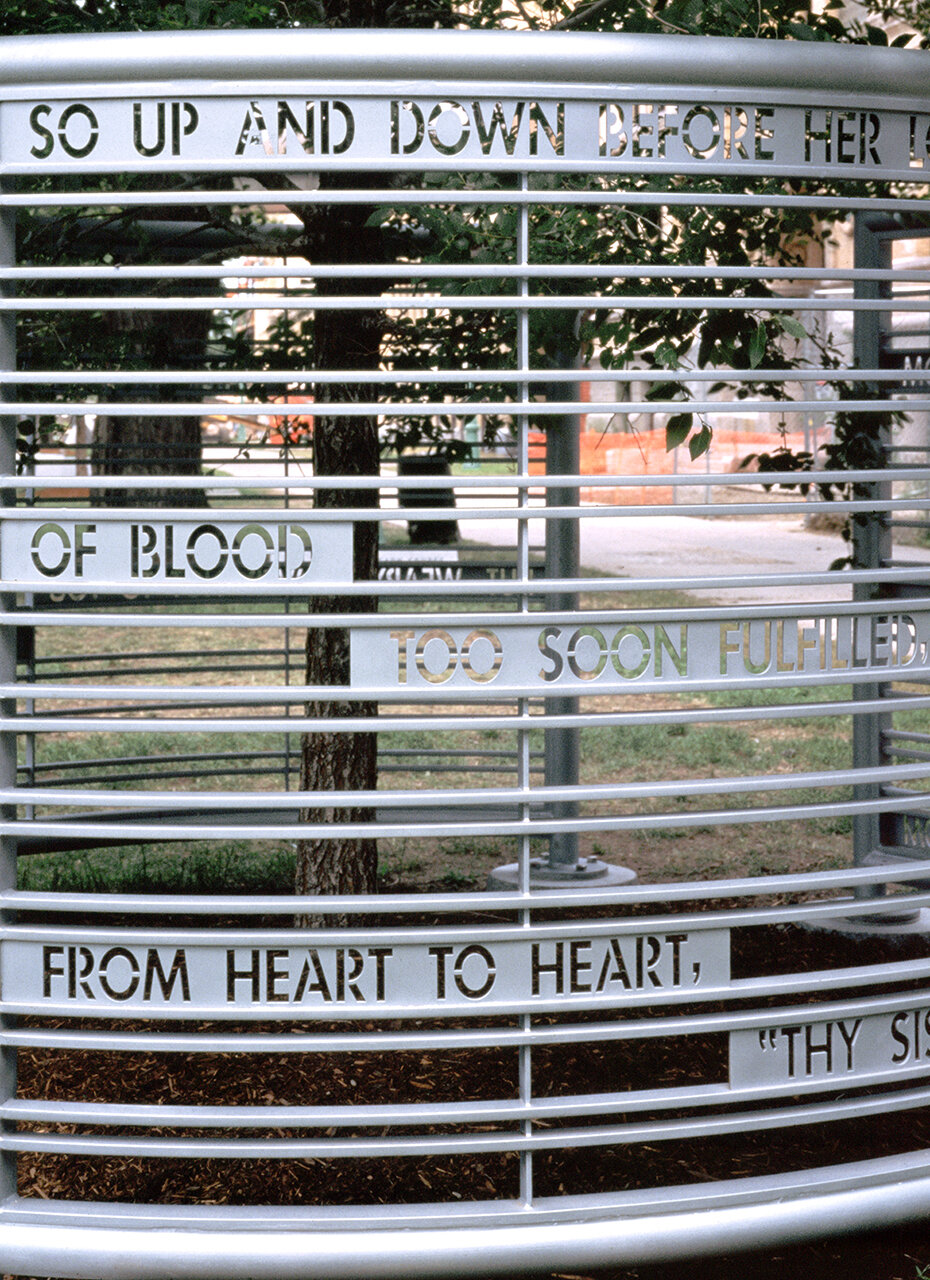  Industry Not Servitude!: Circular Fence Sculpture with Poem, detail 1997, Photo: B.T. Martin 