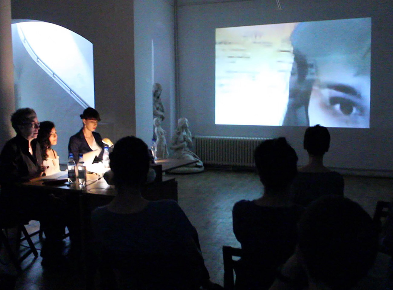   Distance and Proximities,  a performative lecture at UNA Galleria, Bucharest presented by The National University of the Arts and CEC Artslink with participation by Michaela Dragan and Delia Popa. 2014. 