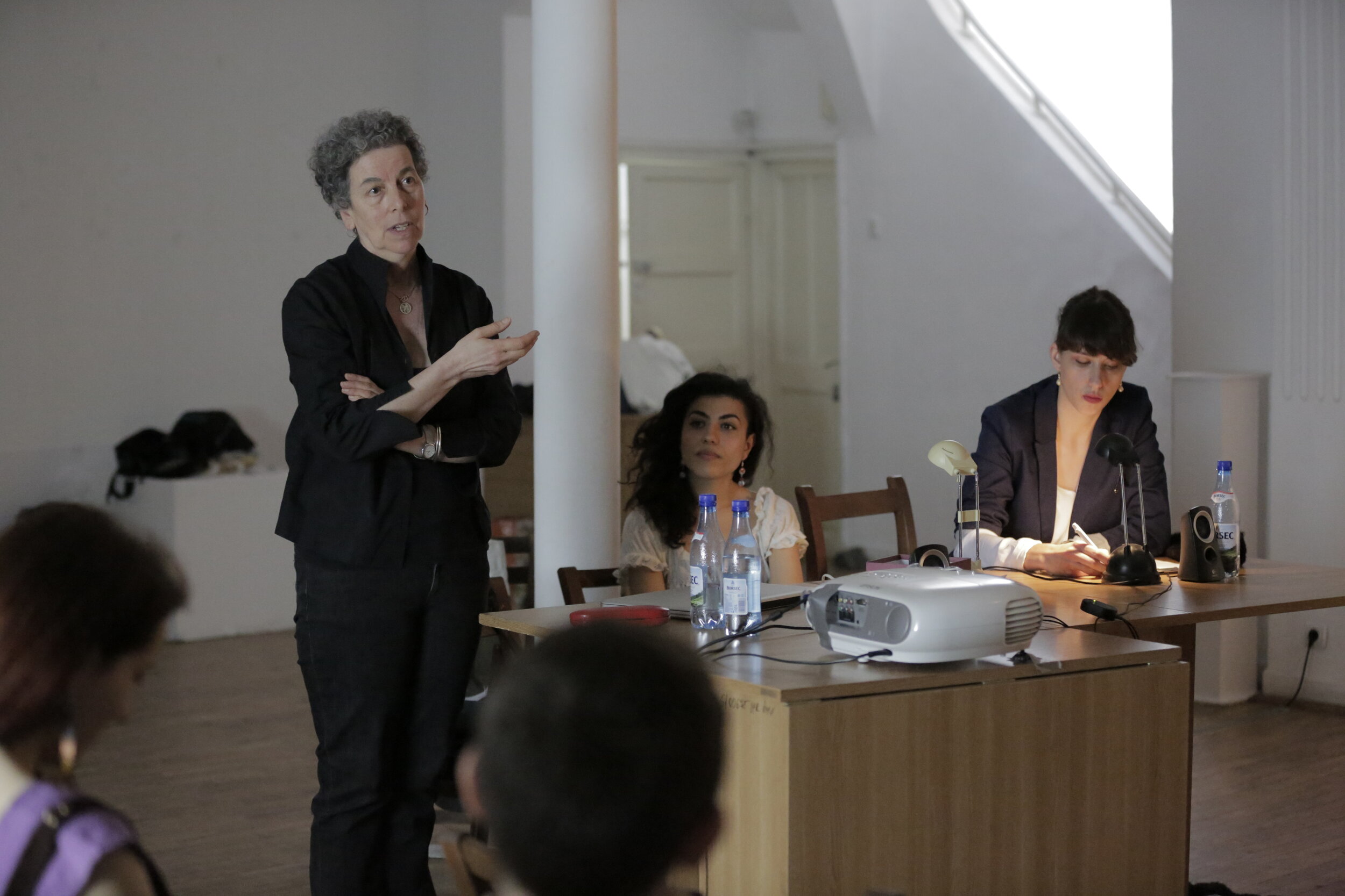  Post-performance discussion,&nbsp; Distance and Proximities, &nbsp;a performative lecture at UNA Galleria, Bucharest presented by The National University of the Arts and CEC Artslink with Michaela Dragan and Delia Popa. 2014. 