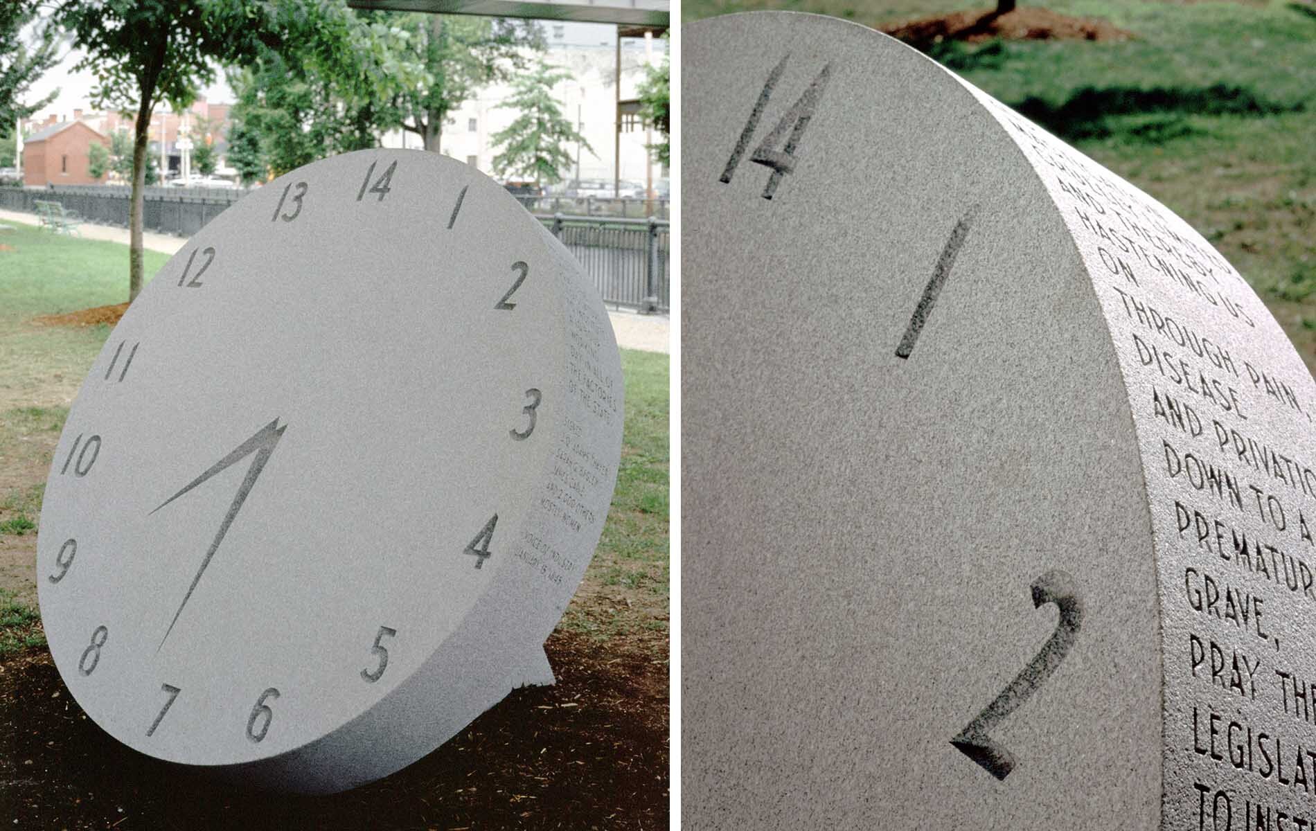   Fourteen Hour Clock , installation view and detail 1997. Photo: B.T. Martin 