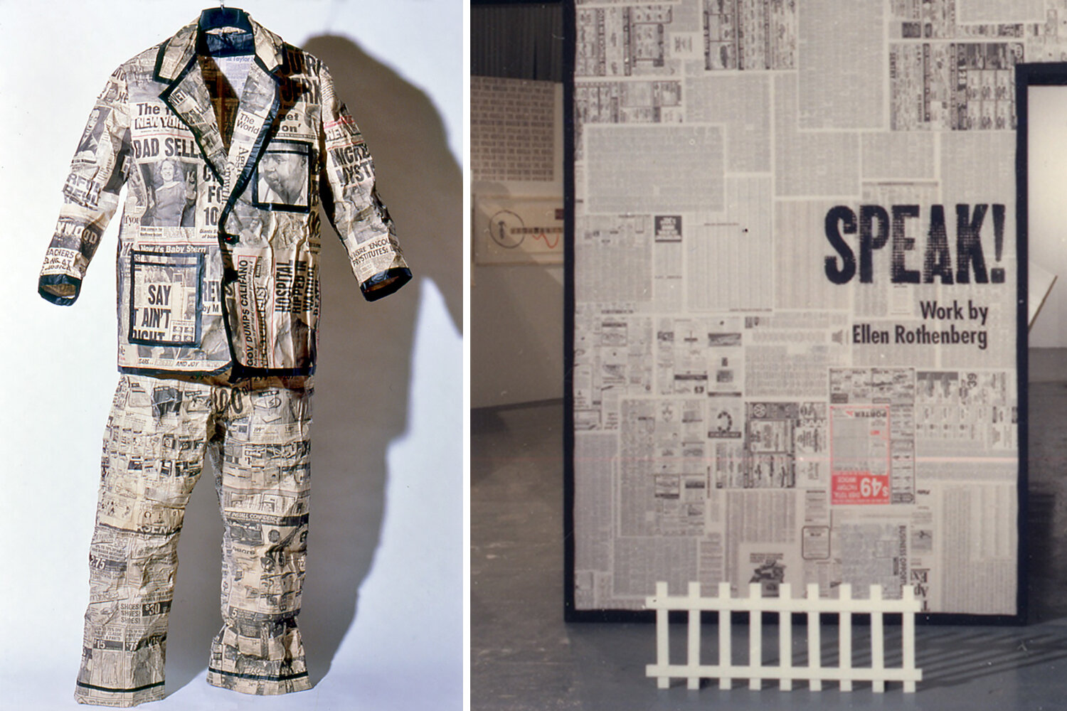   Speak! : Newspaper Suit and installation view, Massachusetts College of Art 1989. Photo: B.T. Martin 