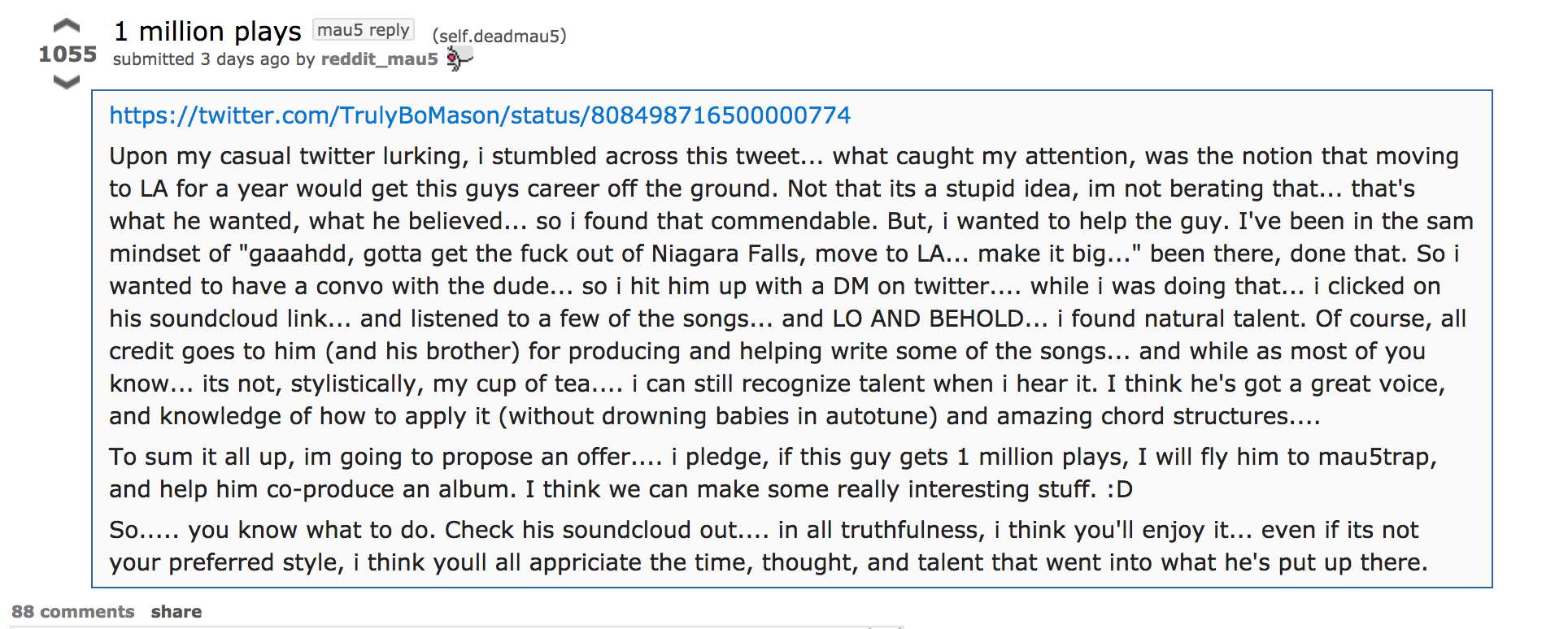 Link to original post: https://www.reddit.com/r/deadmau5/comments/5lmlk2/1_million_plays/
