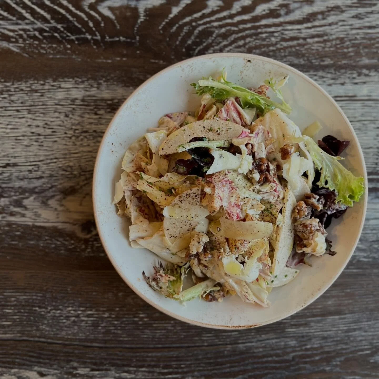 Castelfranco Salad. Bayley hazen blue, asian pear, spiced walnuts, tahini #starters #saladsofinstagram