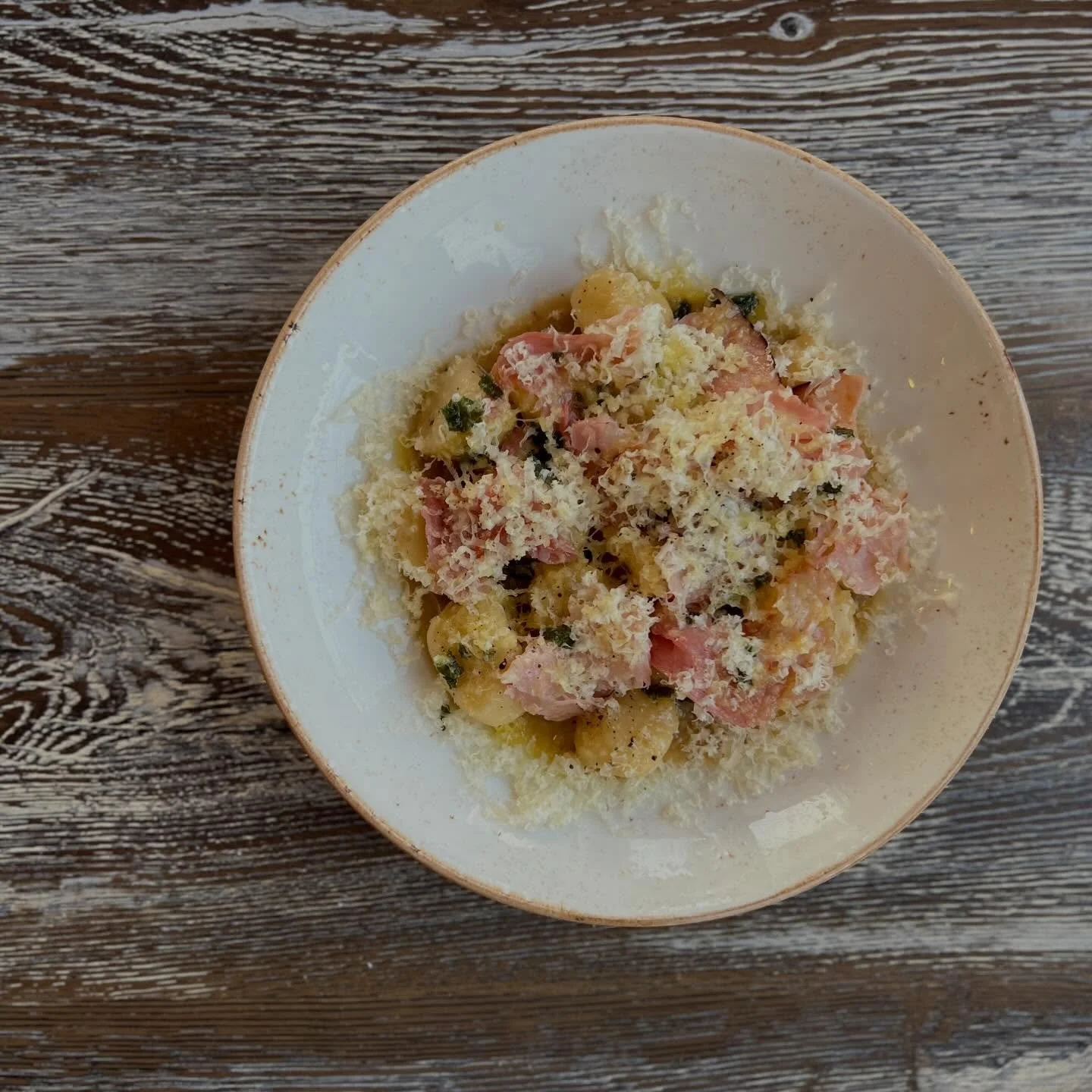 Special tonight! Potato gnocchi, black forest ham, fried sage, comt&eacute;