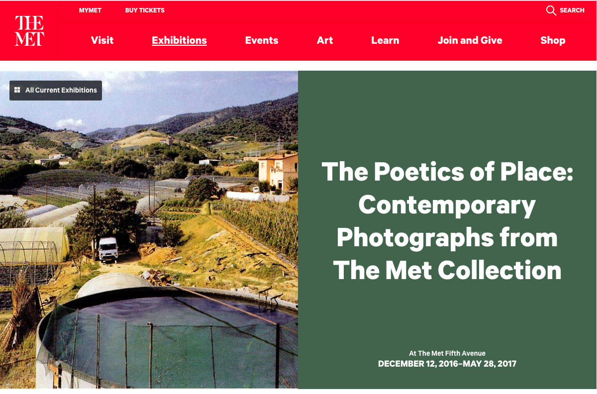 "This installation of contemporary photography from The Met collection surveys the diverse ways in which contemporary artists have photographed landscape and the built world over the last half century. The exhibition opens with works from the late 1960s and early 1970s by artists in America and Europe who brought the lessons of Minimal and Conceptual art to bear on views of nature both raw and acculturated. Also included are a series of unique Polaroid prints made by Walker Evans in Hale County—the setting for his famous 1930s photographs of Alabama sharecroppers—near the end of his life. Images from the 1980s and 1990s attest to a swing away from the "deskilling" associated with radical '60s art making and toward a new interest in technically assured large-scale prints that nevertheless incorporated earlier lessons from Land art, Conceptualism, and other postwar avant-garde movements. The exhibition concludes with recently made works—including Wolfgang Staehle's mesmerizing piece Eastpoint (September 15, 2004) (2004–6), which projects a 24-hour cycle of more than 8,000 still images, synchronized to real time, of the same Hudson River that inspired such American painters as Thomas Cole and Frederic Edwin Church."