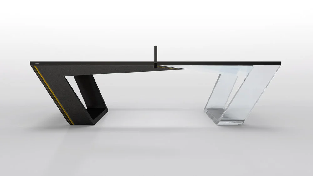 Avettore Table Tennis Table in Lucite and Black Leather