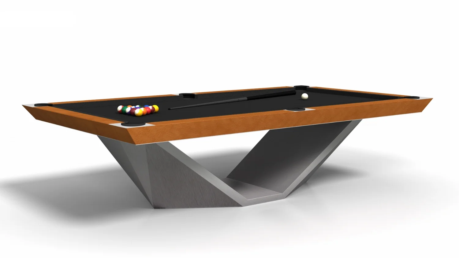 Stealth Billiards with a Stainless Steel Base and Leather Apron