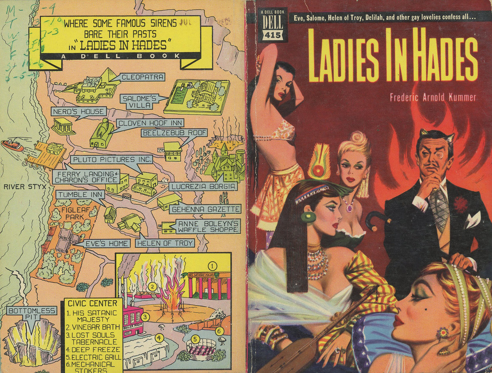Ladies in Hades (Dell Books) back cover map for crime thriller, USA 1950, courtesy Steven Guarnaccia