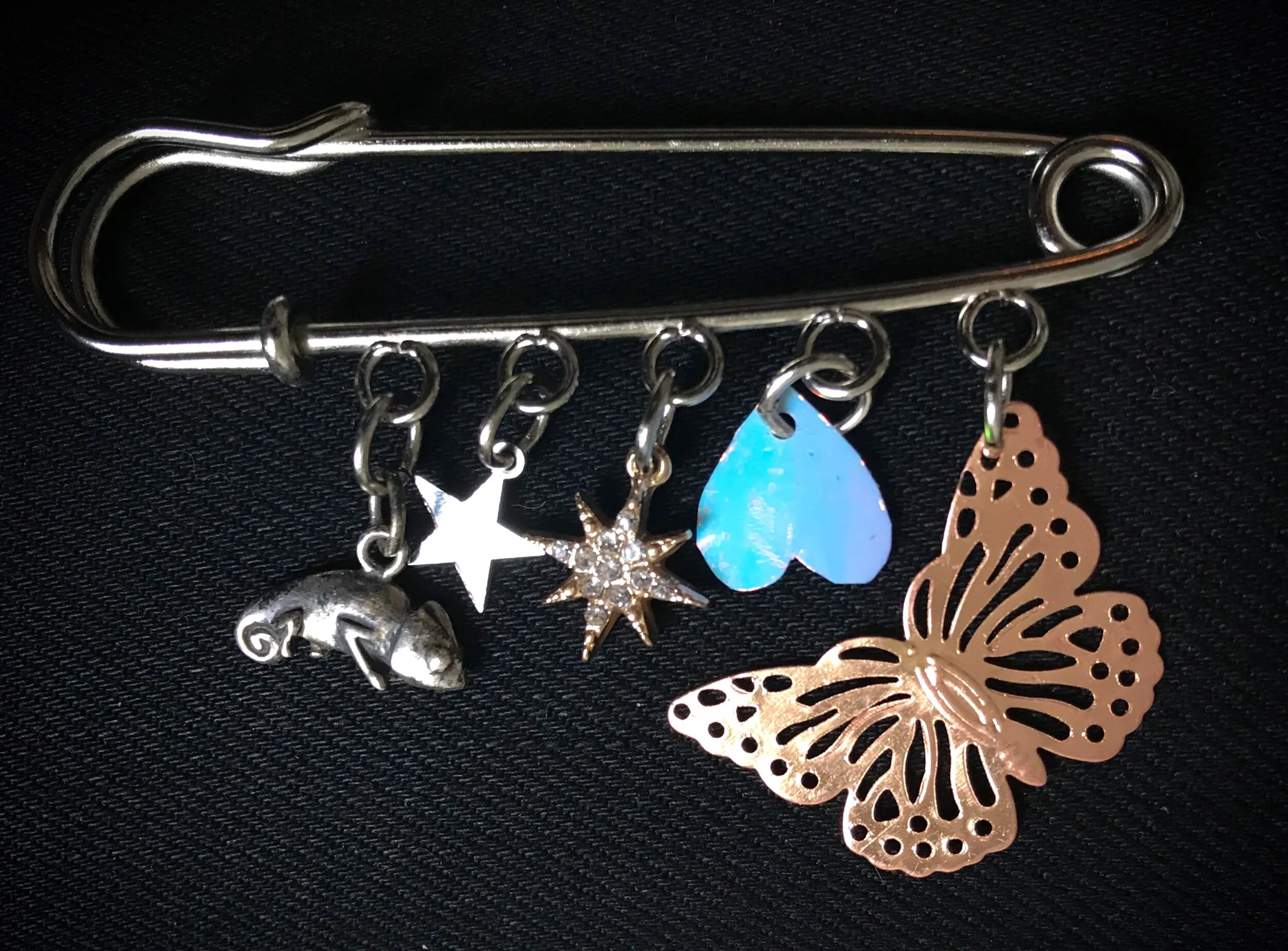 Safety Pin with Found Charms