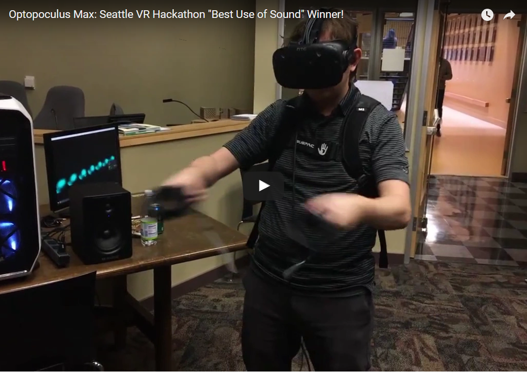 Optopoculus Max - Seattle VR Hackathon V We sought to change the way people approach melodic and rhythmic riffing in music - by thinking of sequences and collision course shapes in holographic space vs. discrete events occuring linearly. Innovative human computer design expedites the skill and dexterity musical expression often requires. Multidimensional interfaces offer new ways to visualize sound and music and offer feed back we've dreamed of for generations.
