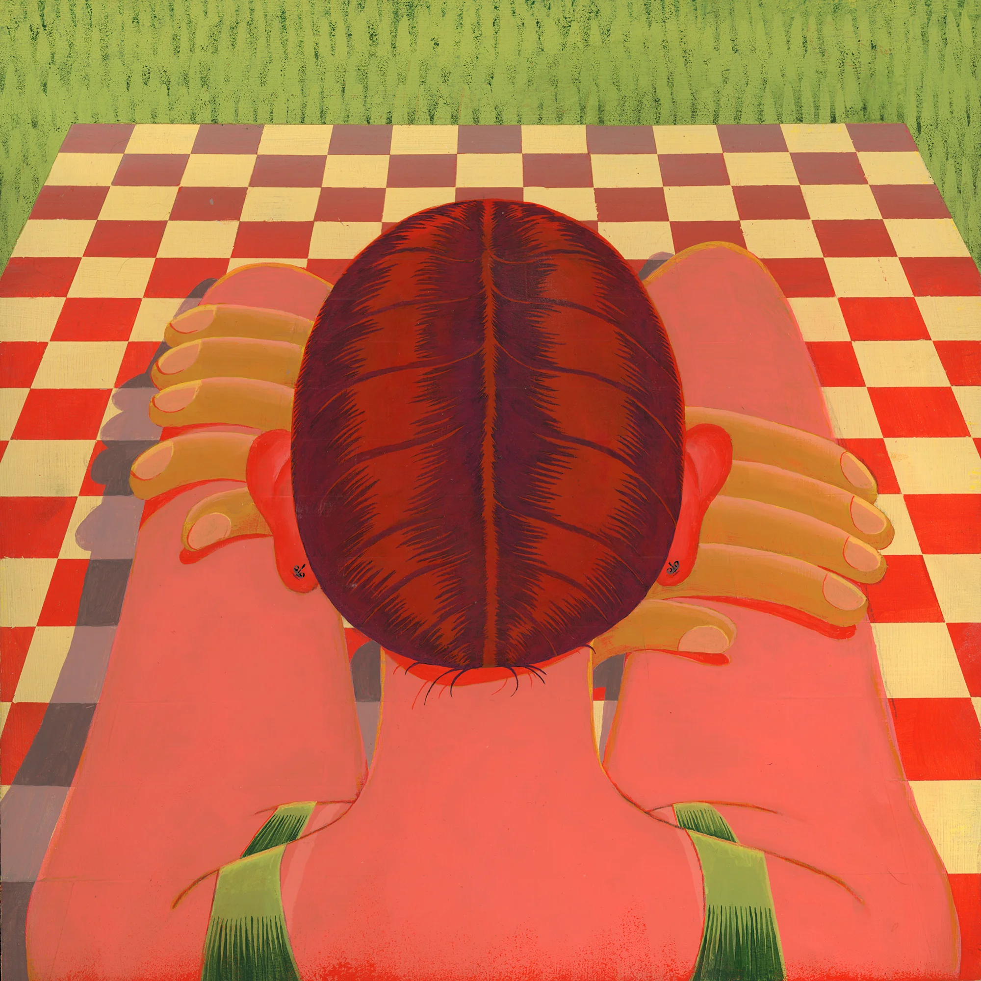   Portrait on Blanket,  12” x 12” acrylic on wood panel 