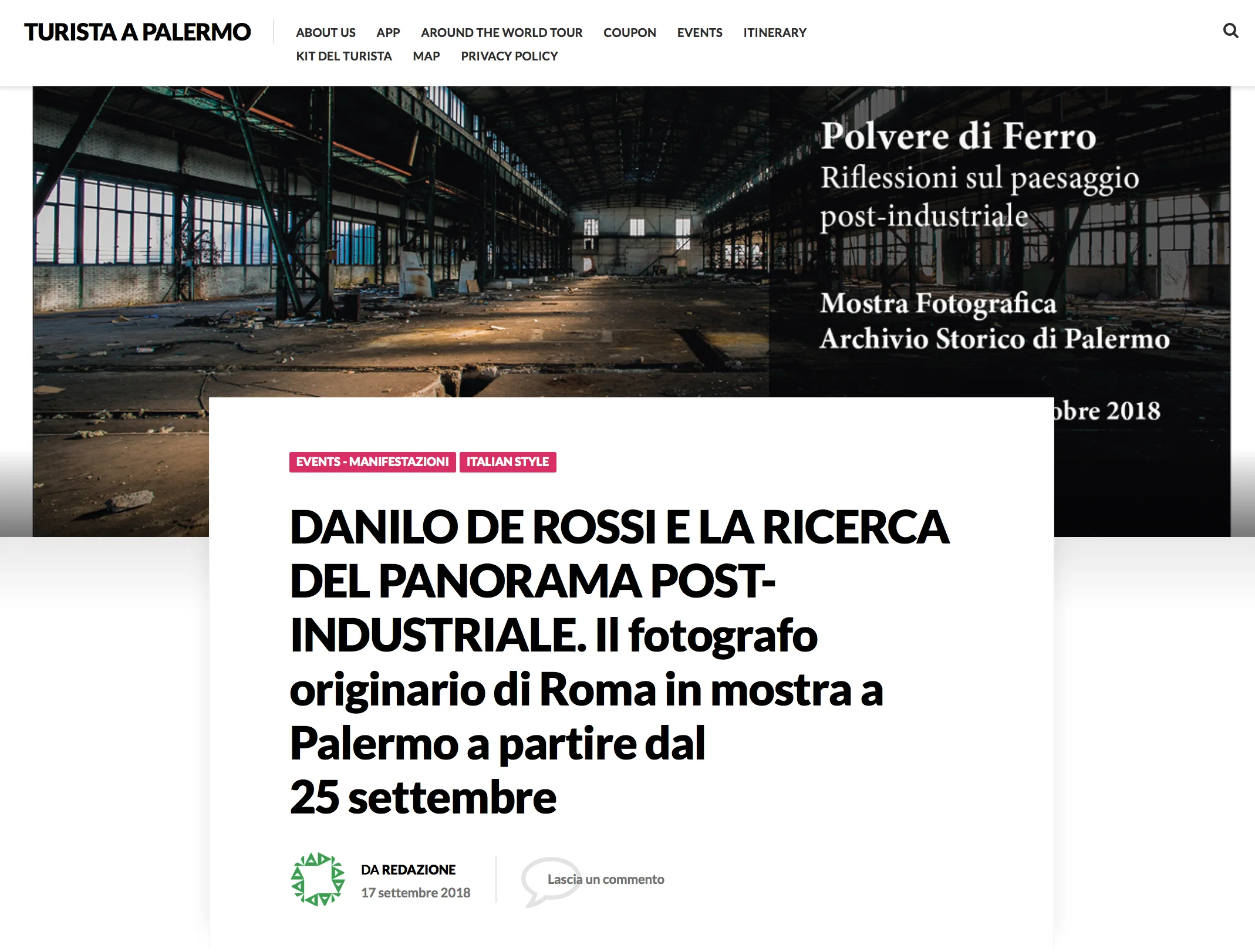 An article on Turista a Palermo of the forthcoming exhibitions in Palermo - full article here