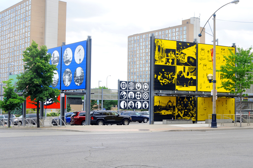 Combination of the Two by Matt Mullican, Bremner Blvd., Toronto. As posted by Public Art Management