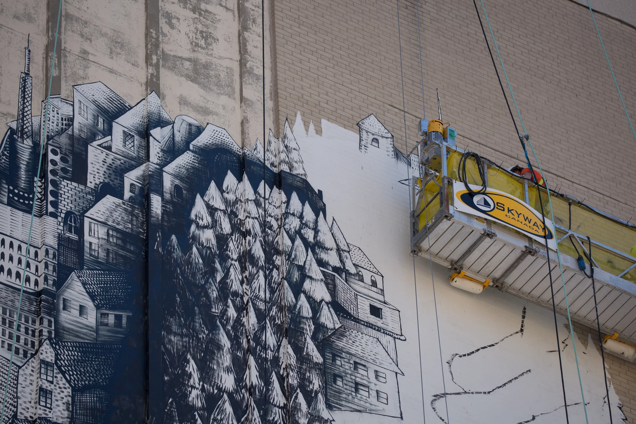 Detail of Yonge and St Clair mural by Phlegm, 2016. Photo by Hello Foto.