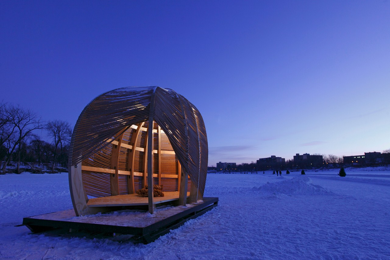 Rope Pavilion by Kevin Erickson, Warming Huts 2012, Photo by Kevin Erickson.
