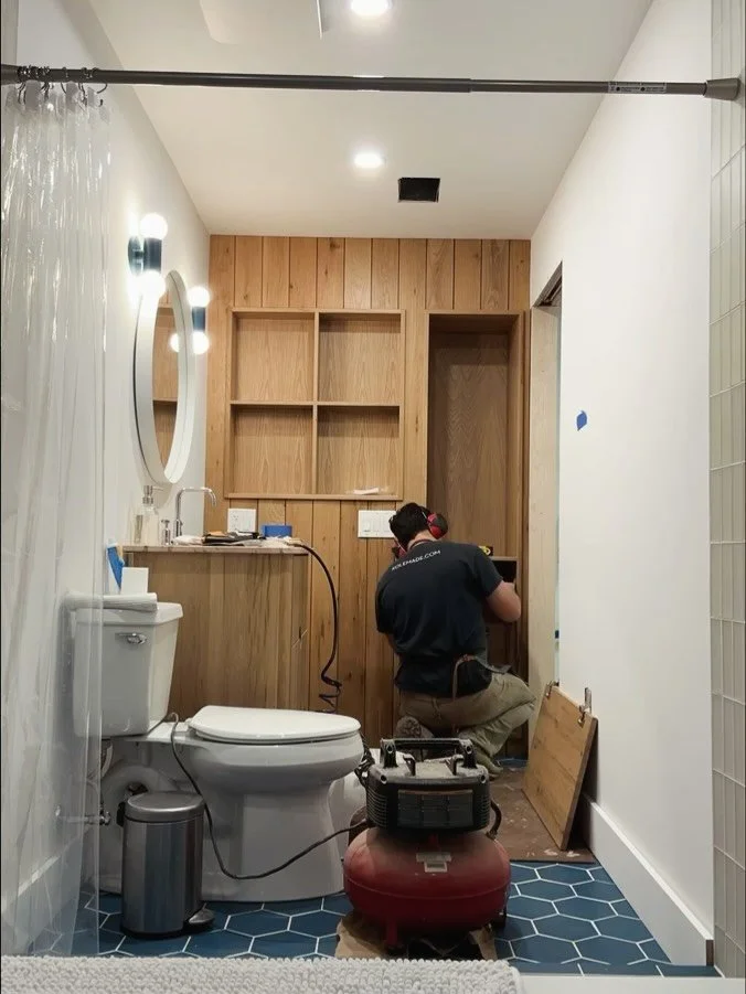 Reclaimed white oak bathroom built in 🐿️