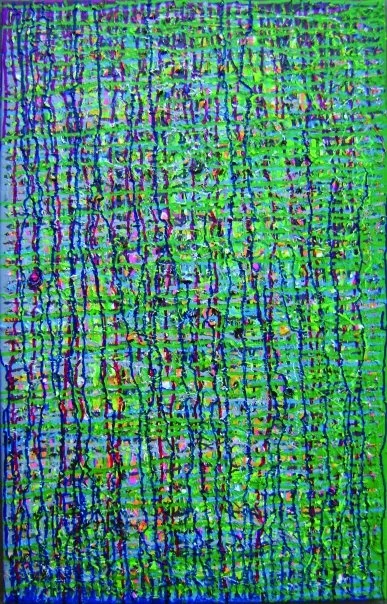 Sky/Acrylic and Puff Paint, Ash, Hair on Canvas/2009 SOLD
