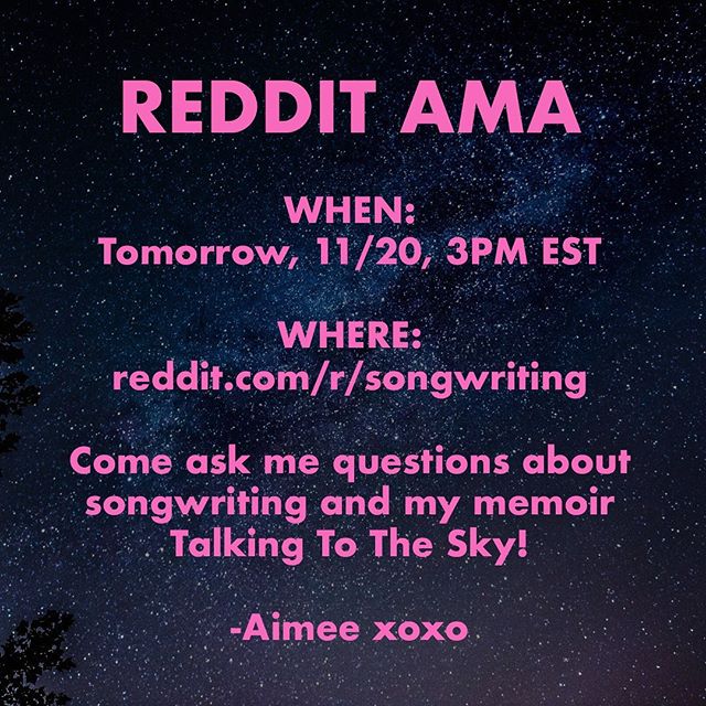 Tomorrow! I&rsquo;m talking to @reddit so you can #AskMeAnything about songwriting and my memoir, #TalkingToTheSky! Come join me at Reddit.com/r/songwriting at 3pm CST! #AMA .
.
.
#songwriter #songwriting #talkingtothesky #memoir #countrymusic #autho