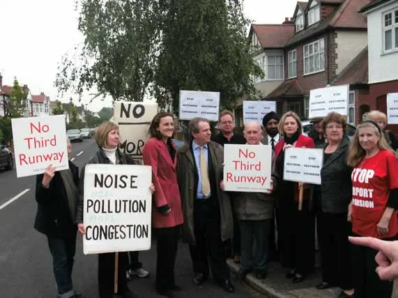 May 2009 - Campaigners and politicians against a third runway. Conservatives won votes in Brentford and Isleworth because they strongly opposed a third runway. Mary McLeod (third from right) became the new Conservative MP for the area in 2010 beating Labour's Ann Keen MP who was pro-runway.