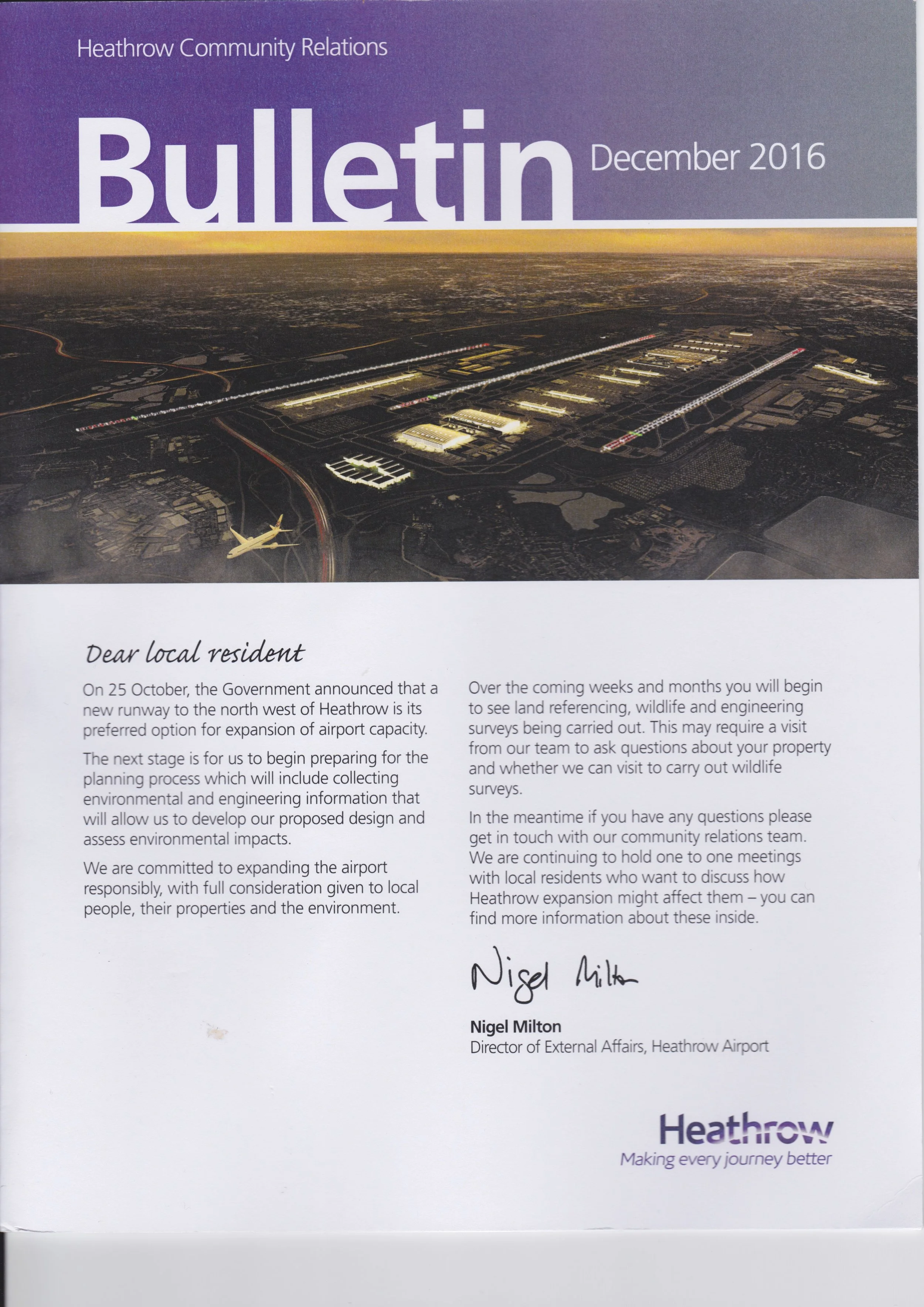 Bulletin is sent to the 3,750 homes that would be most affected by a third runway