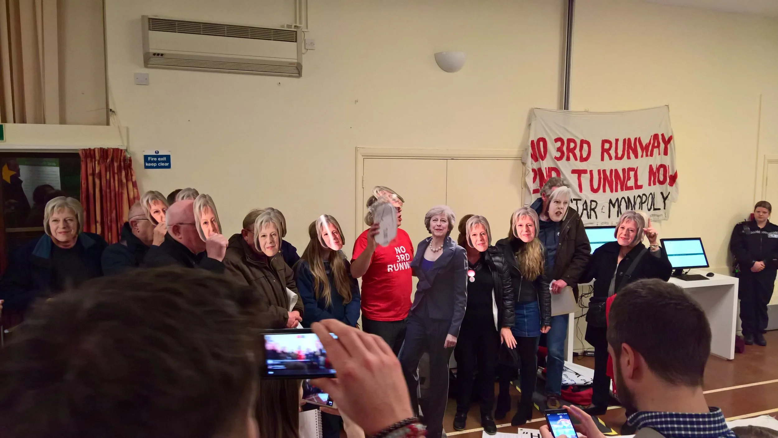 Theresa May is not listening so protestors have to make do with a cardboard cut out.