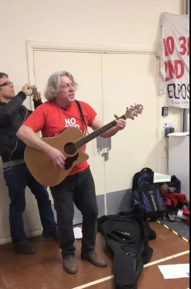 Harmondsworth resident sings his anti-runway song, written last time his home was under threat
