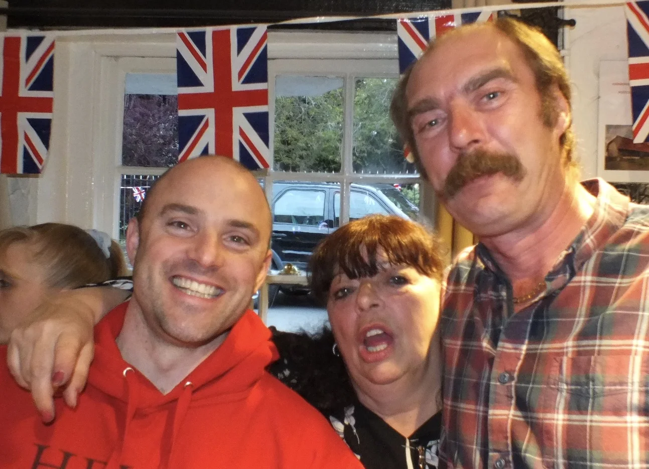 Danny, who helped with planning and technology, with Kris and Roy who run the pub and give SHE enormous much support with the campaign