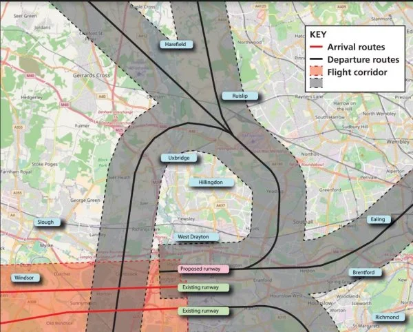 Local authorities printed maps to give an idea where new flightpaths might be for R3