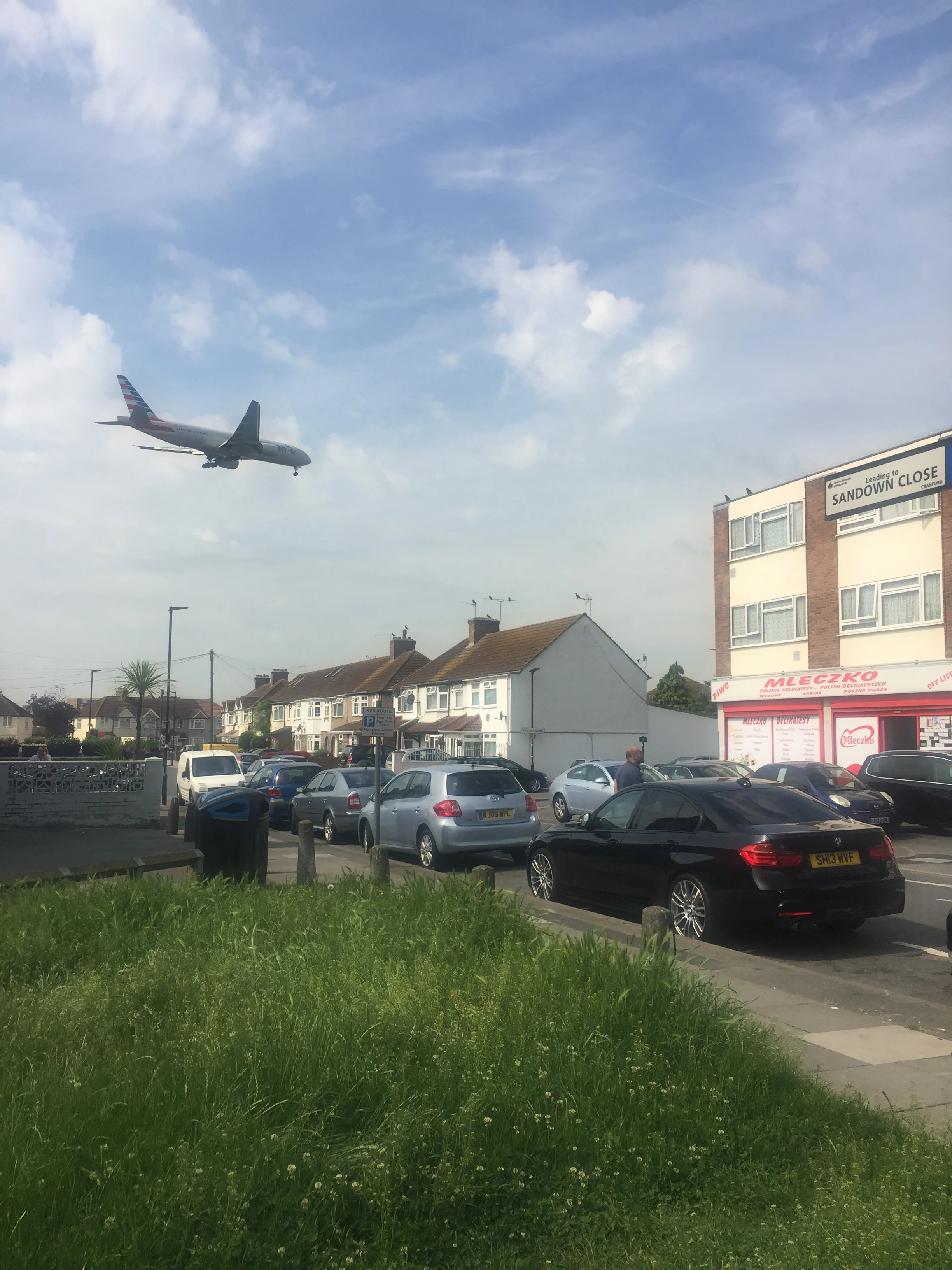 Aircraft fly low over Cranford on their approach to the northern runway