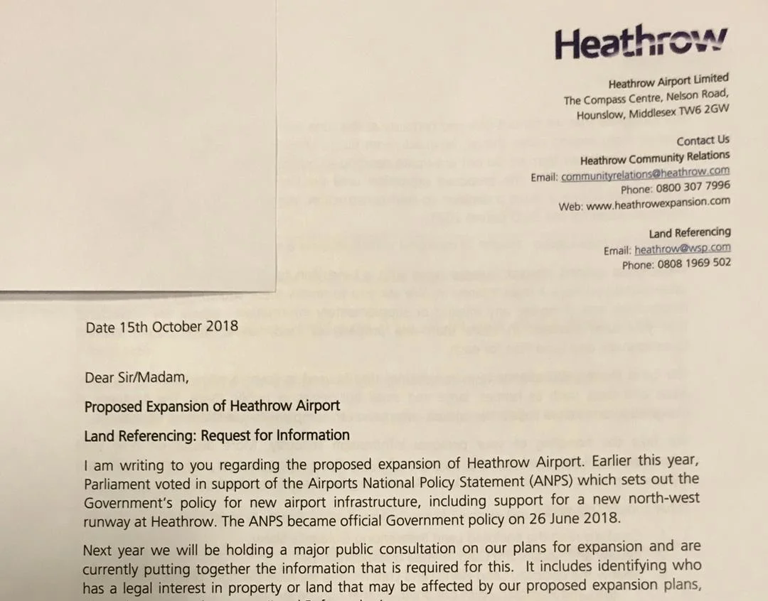 Heathrow harasses residents under threat of runway