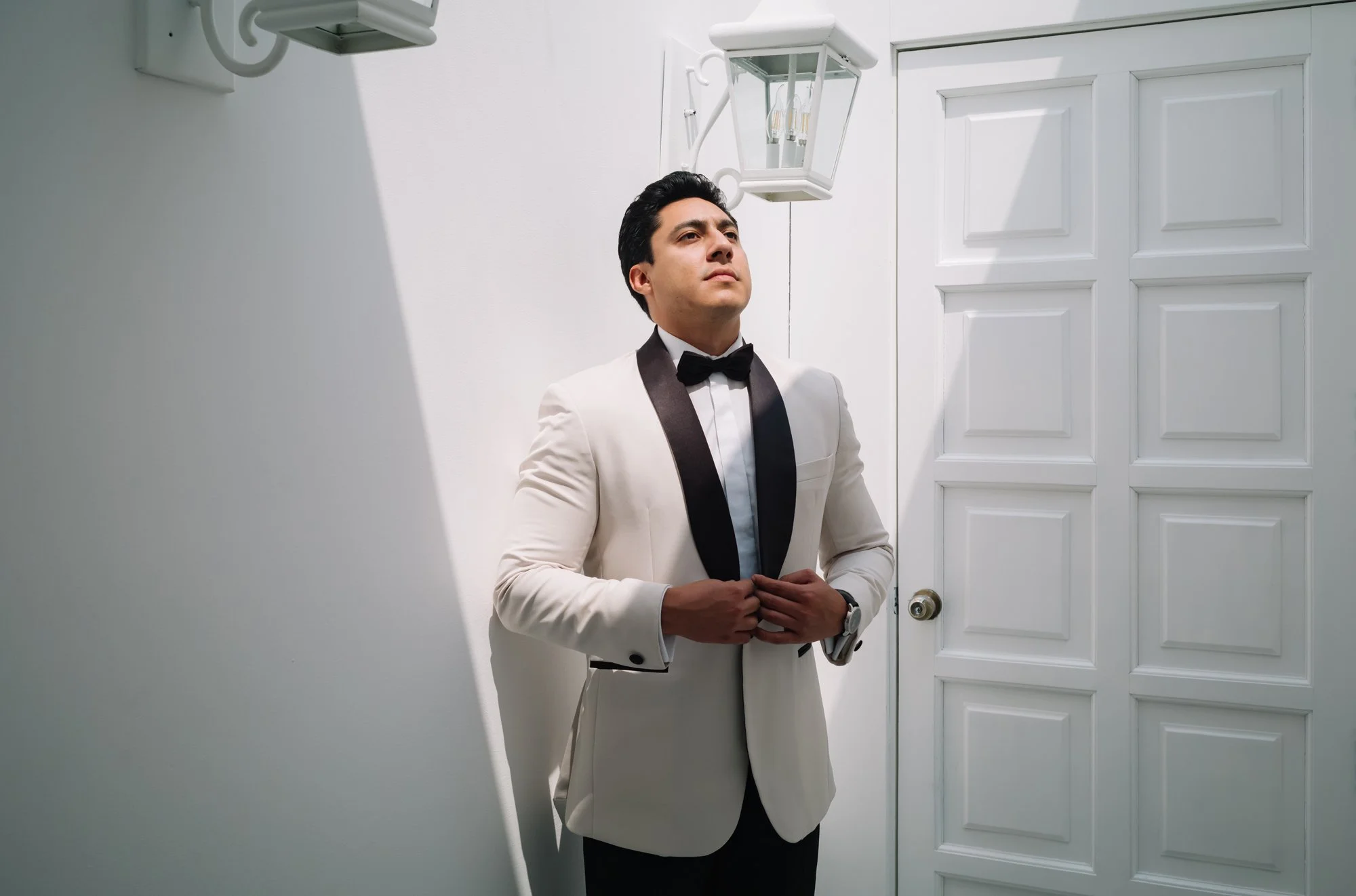 Groom arriving at Villa Bokeh, a Relais & Châteaux luxury destination wedding venue in Antigua Guatemala.