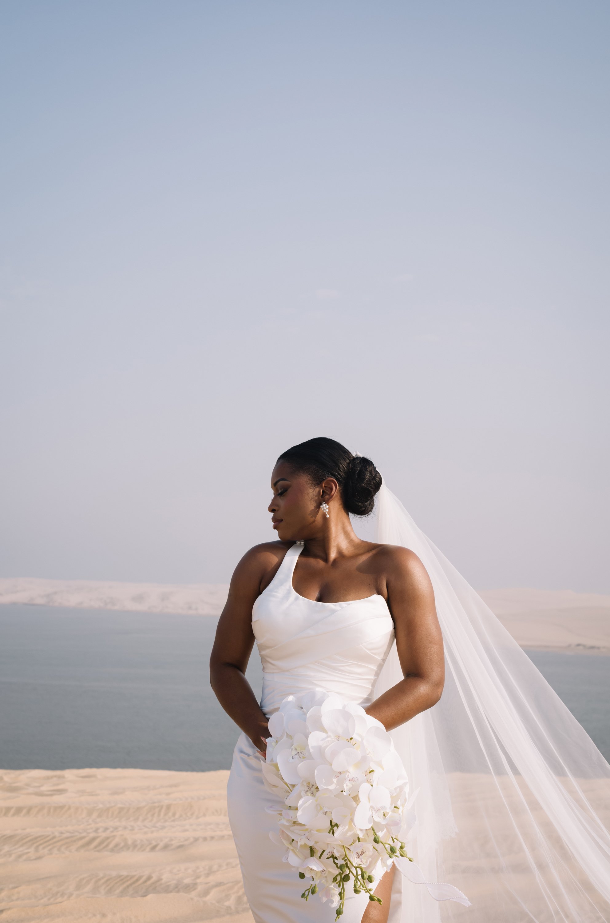 Bride in the Qatar desert destination wedding