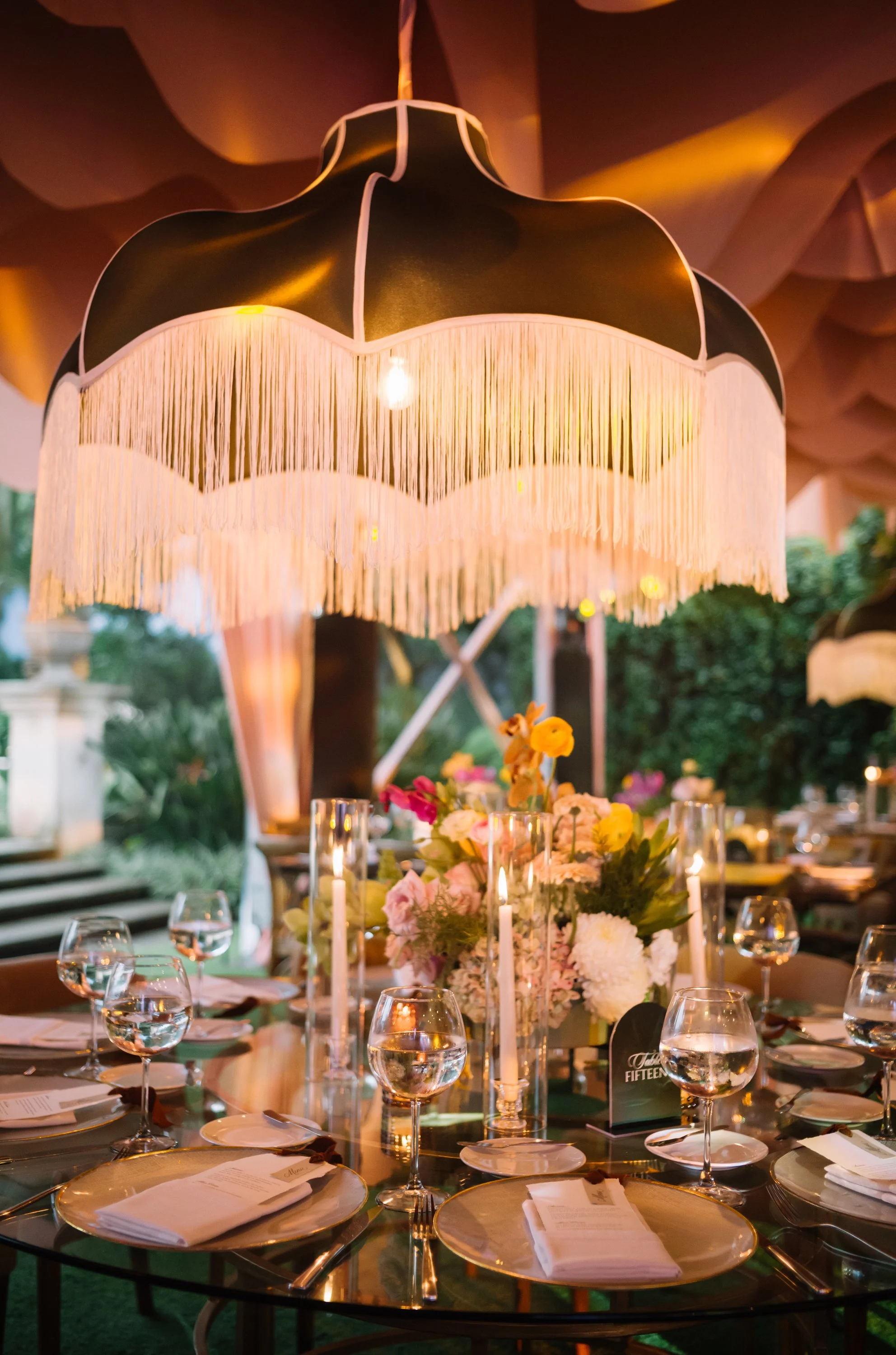 Reception tablescape with elegant floral design during a luxury destination wedding in Antigua Guatemala.
