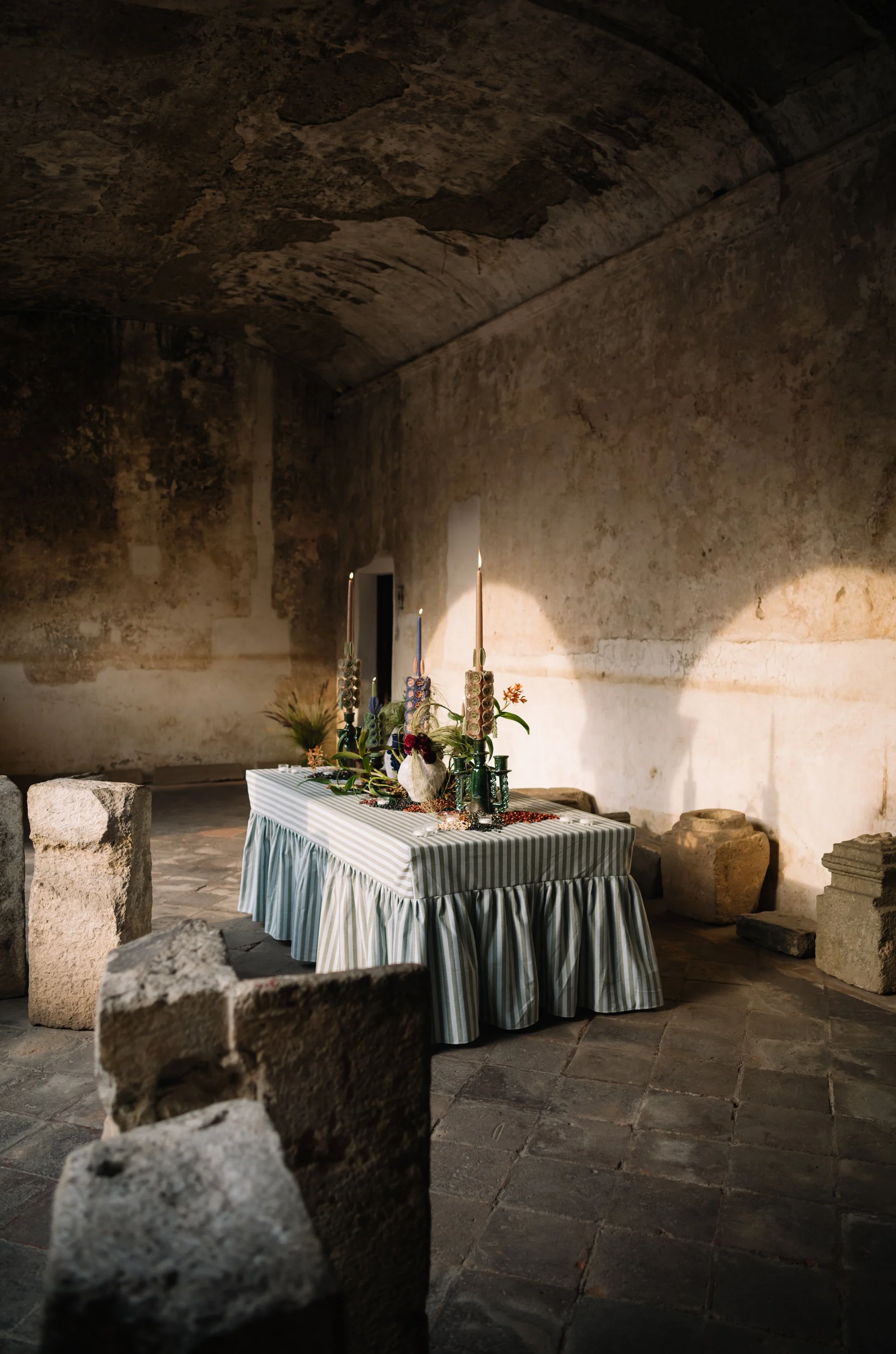 Candlelit wedding reception in Antigua courtyard