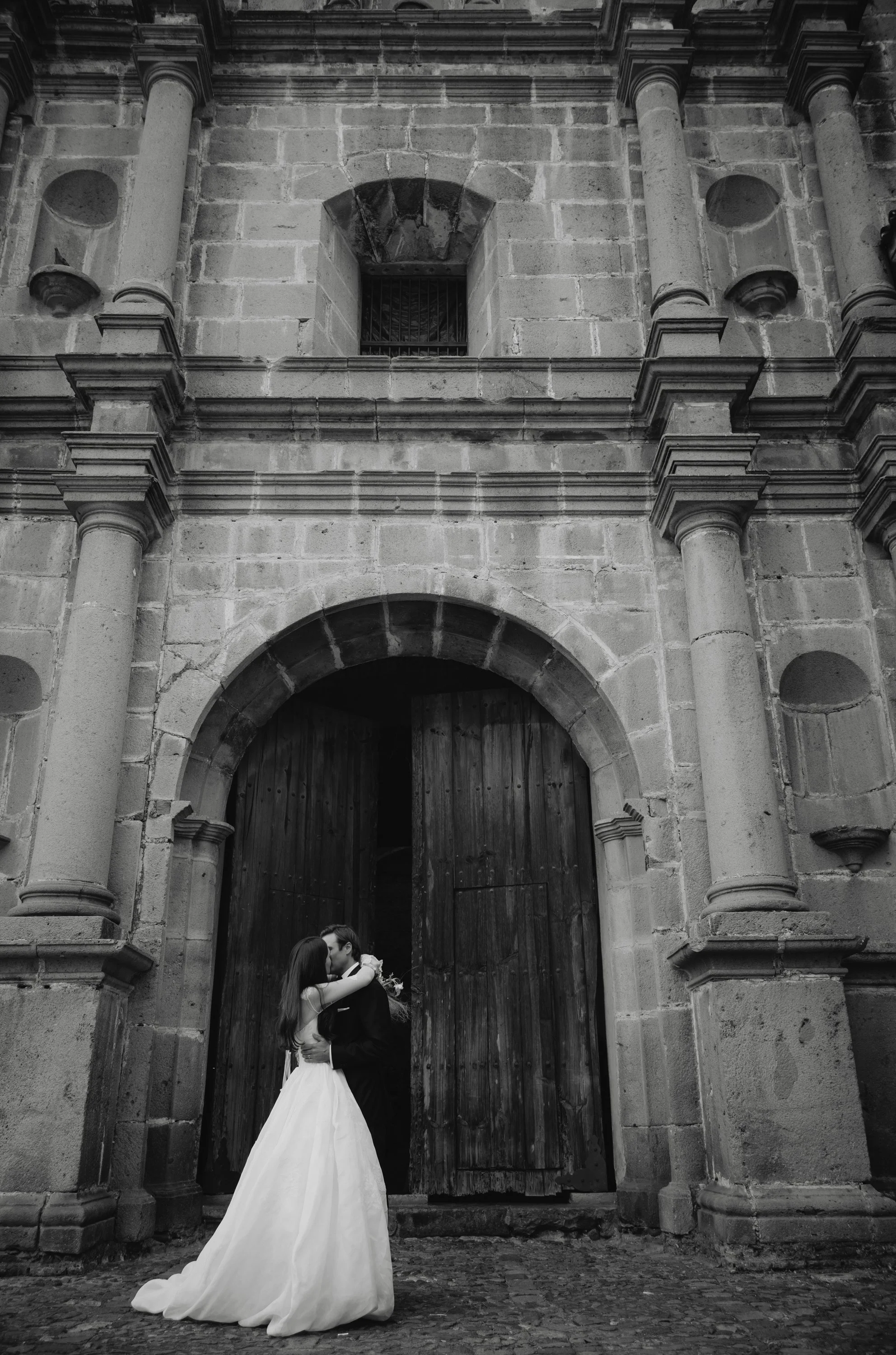 Black and White Bride and groom portraits in Antigua Guatemala