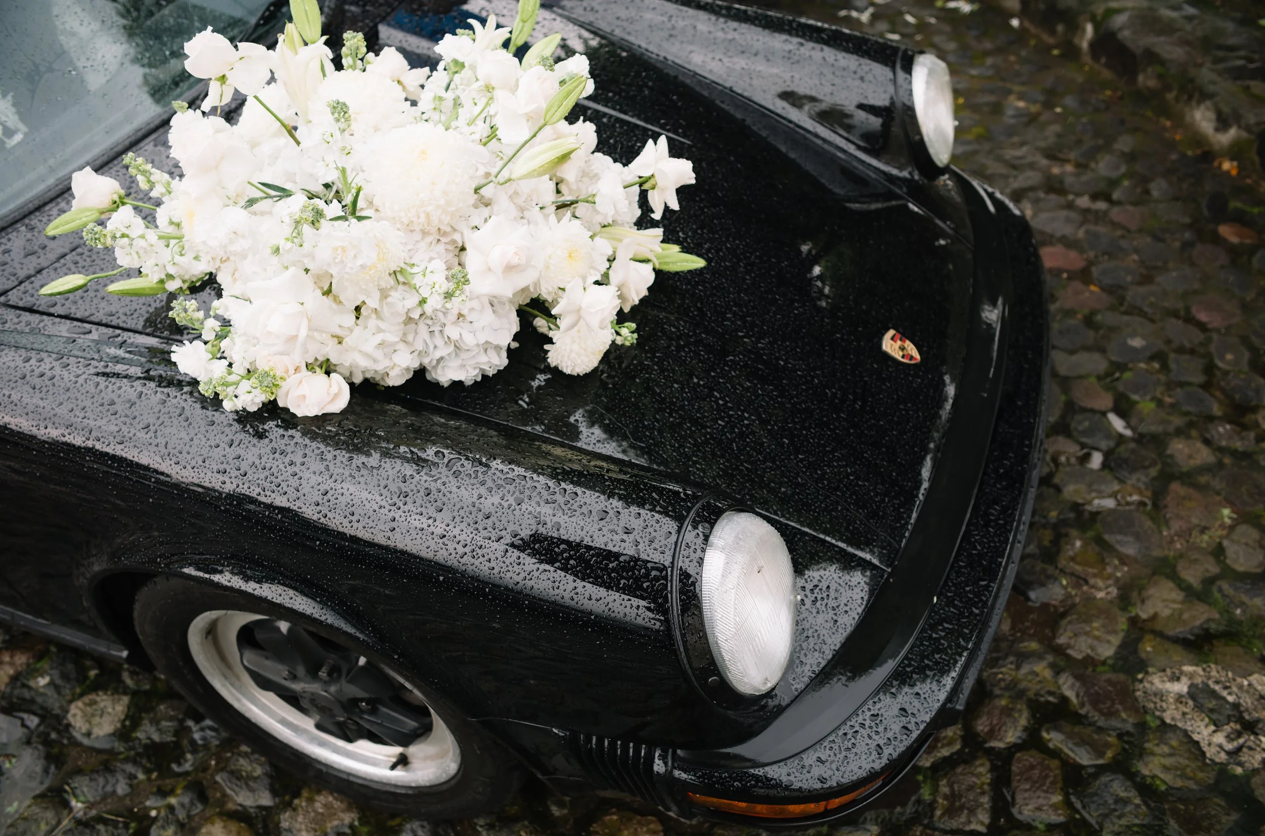 Floral Porsche design for destination wedding ceremony in Antigua Guatemala.