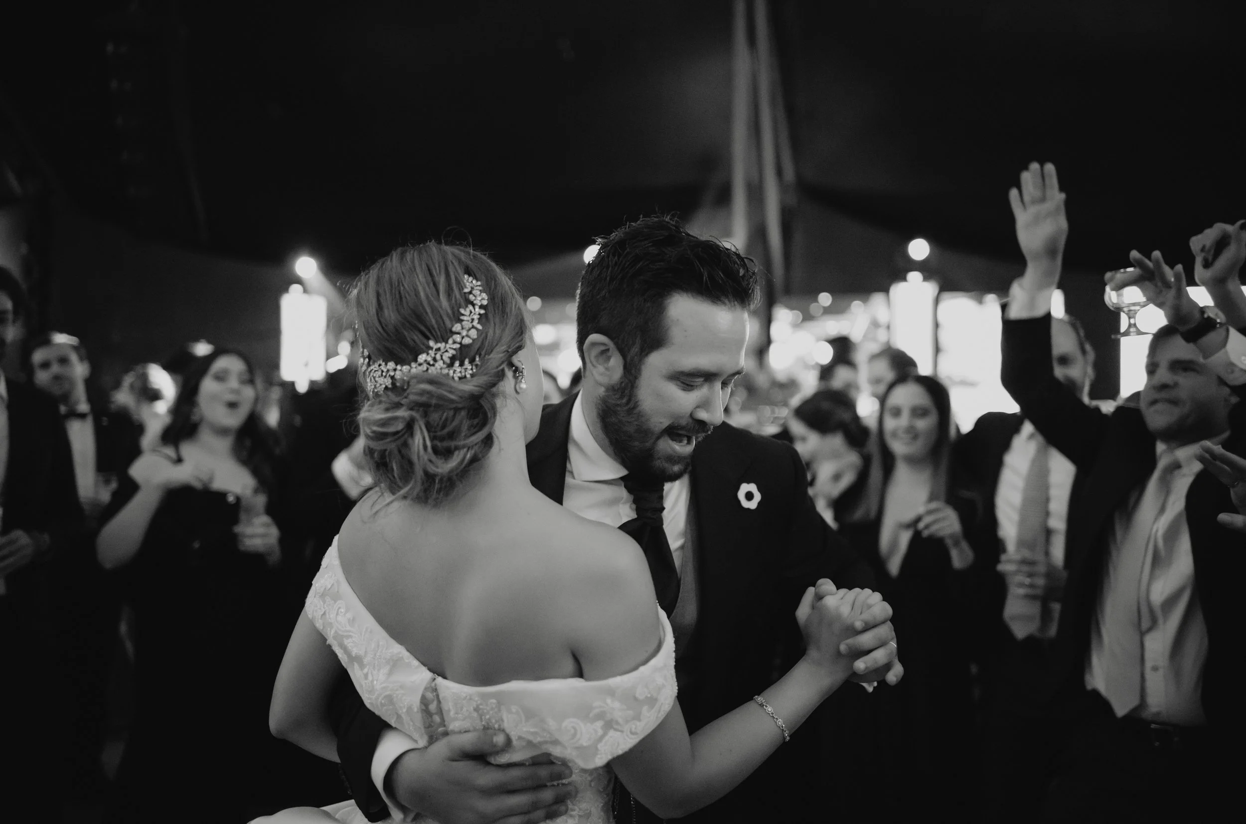 Black and white wedding party photography Antigua Guatemala