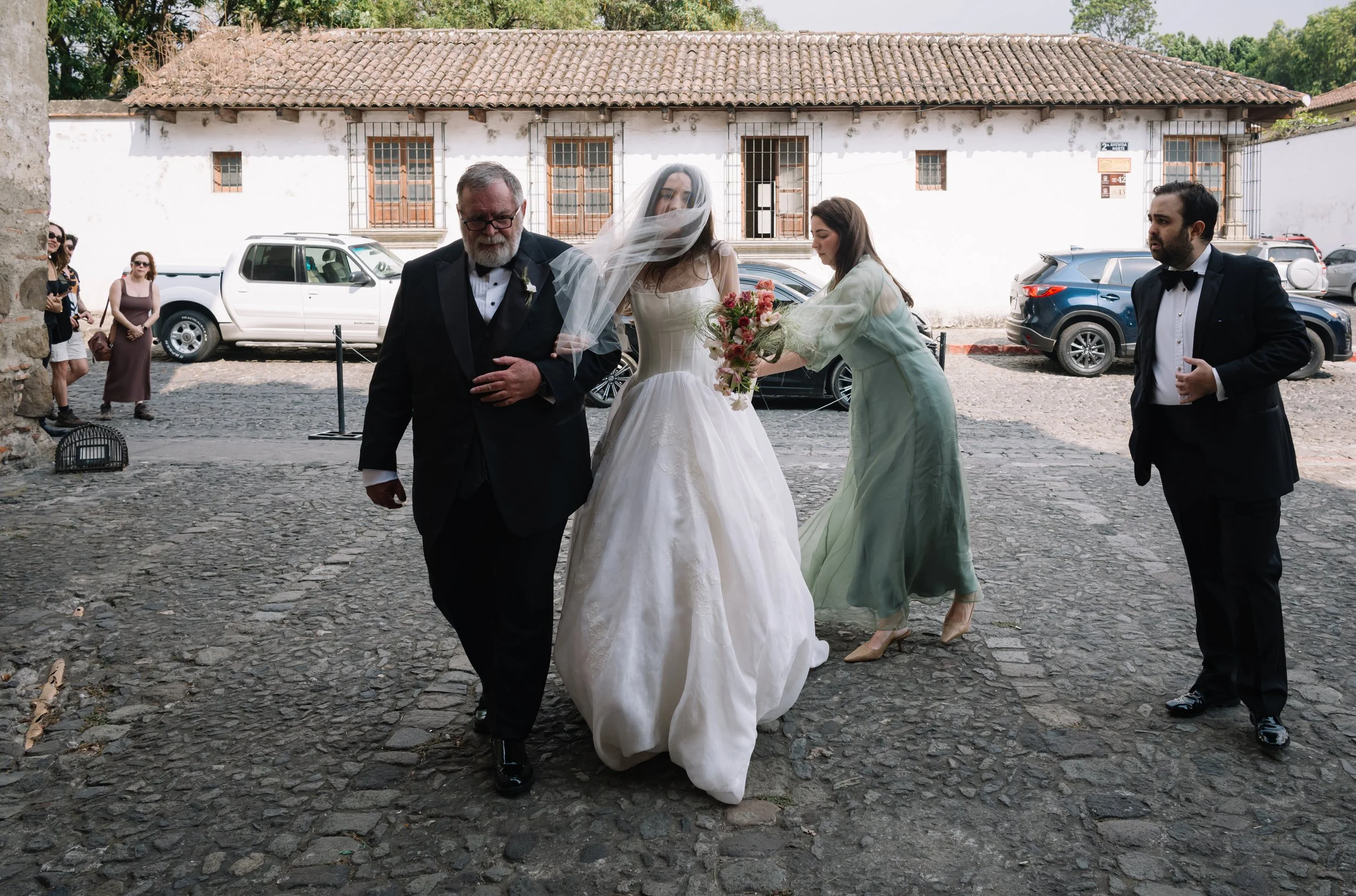 Bride entering San José El Viejo Wedding Venue Antigua